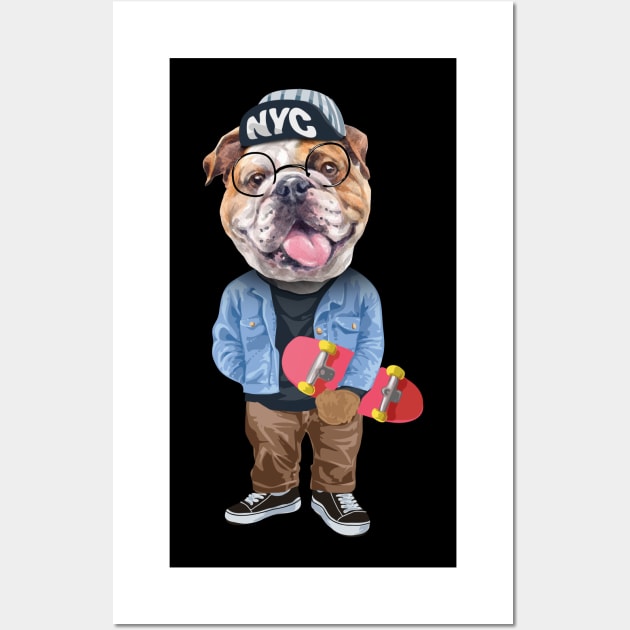 Funny English bulldog - Skateboard Wall Art by obodo